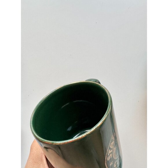 Lot of 2 Vintage STARBUCKS Dark Green Ceramic Gold Logo Trim Coffee Mugs - Picture 4 of 9